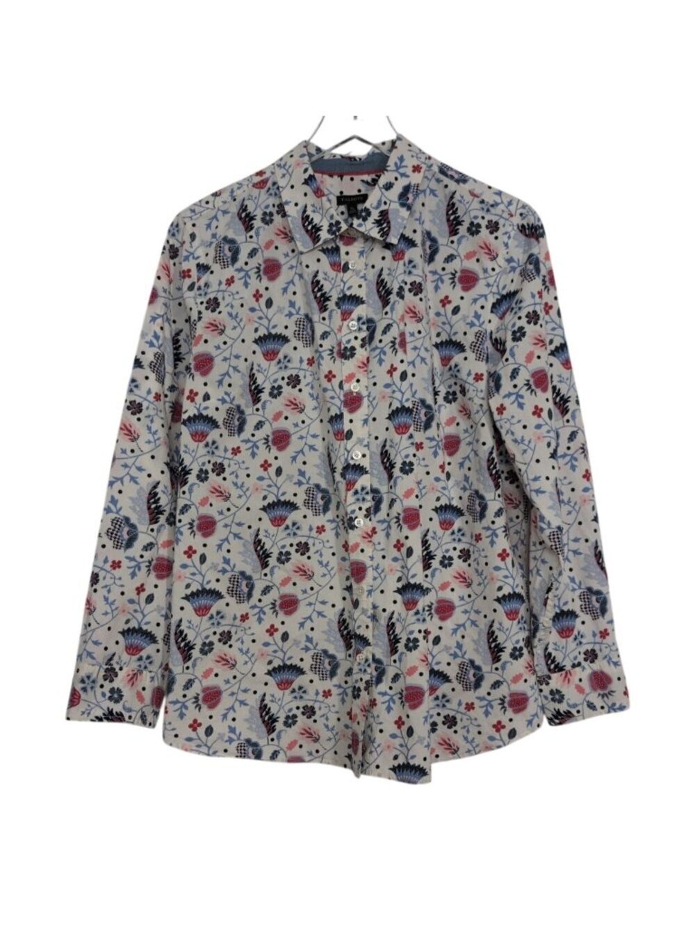 Talbots Climbing Floral Shirt Womens Size XL White Button Front Long Sleeve